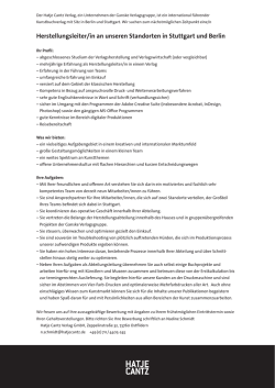Herstellungsleiter/in an unseren Standorten in