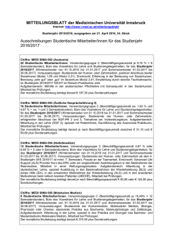 Mitteilungsblatt, Ausschreibungen vom 21.04.2016