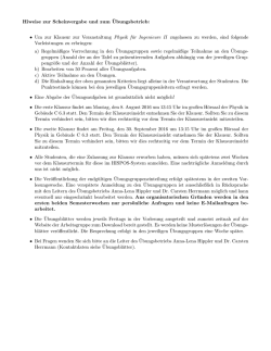 Hinweise zur Scheinvergabe und zum Übungsbetrieb