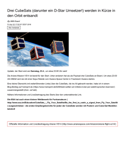Drei CubeSats werden in K&uuml;rze in den Orbit entsandt