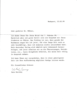 Brief von Imre Kertesz, 22.02.1999