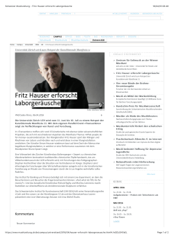 Schweizer Musikzeitung - Fritz Hauser erforscht