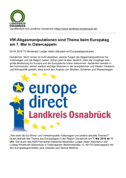 VW-Abgasmanipulationen sind Thema beim Europatag am 7. Mai in