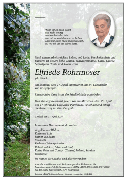 Elfriede Rohrmoser - Bestattung Sterzl