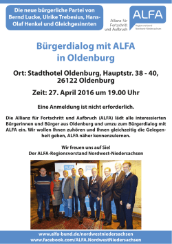 Bürgerdialog mit ALFA in Oldenburg Ort: Stadthotel Oldenburg