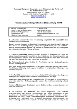 Hinweise zur Anmeldung zur zweiten juristischen Staatspr&uuml;fung