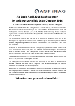 Information der ASFINAG zu Nachtsperren Arlbergtunnel