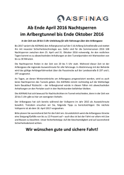 Information der ASFINAG zu Nachtsperren Arlbergtunnel