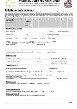 Anmeldung Schülerfragebogen - Gymnasium Unter den Eichen Uetze