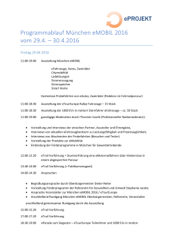 Programmablauf München eMOBIL 2016 vom 29.4. – 30.4.2016