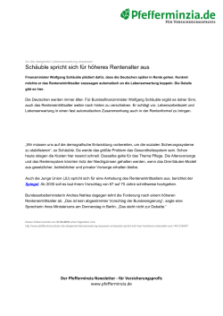 Schäuble spricht sich für höheres Rentenalter aus