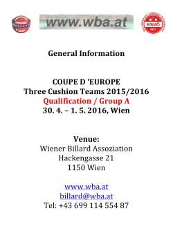 General Information COUPE D `EUROPE Three Cushion