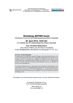 Antike heute 28.04.2016 19 Uhr Festsaal
