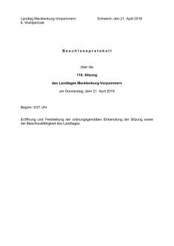 Beschlussprotokoll 118. Sitzung - Landtag Mecklenburg Vorpommern