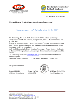 Einladung zum LAZ Aufnahmetest für Jg. 2007