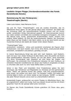 george tabori preis 2013 Laudatio Jürgen Flügge