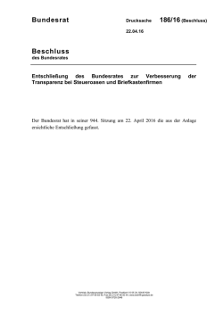 Entschließung des Bundesrates zur Verbesserung der Transparenz