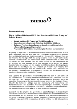 Pressemitteilung Dierig Holding AG steigert 2015 den Umsatz und
