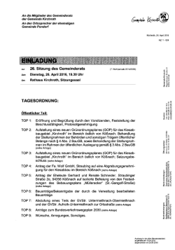 Einladung zur 26. Sitzung des Gemeinderats
