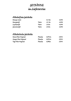 Unsere Getränke im Lieferservice
