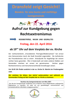 Dransfeld zeigt Gesicht! B&uuml;ndnis f&uuml;r eine bunte und vielf&auml;ltige