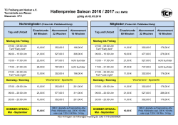 Hallenpreise Saison 2016 / 2017 inkl. MWSt