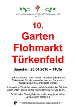 Garten Flohmarkt Türkenfeld, Samstag, 23.04.2016 – 11Uhr, Schulhof