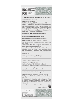 17. Interdisziplinäre Balint-Tage am Bodensee Intervision für