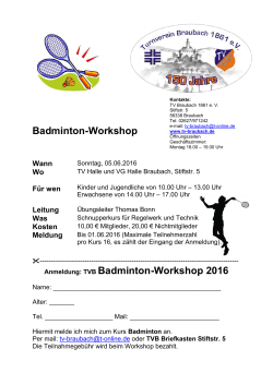 Badminton-Workshop Anmeldung: TVB Badminton