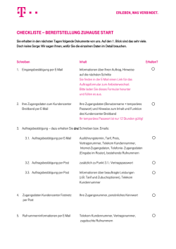 Checkliste -- Bereitstellung Zuhause Start