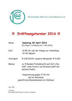 Eröffnungsturnier 2016 - Tennisclub Weil im Schönbuch eV