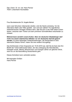 Brief von Dr. Hans Penner an Bundeskanzlerin Merkel wegen Jan