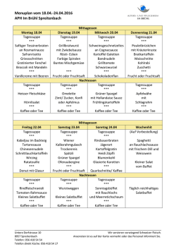 Menuplan vom 18.04.-24.04.2016 APH Im Brühl Spreitenbach
