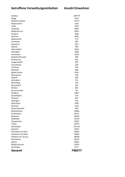 Anlage 2 – Liste der Anzahl betroffener Einwohner der Ultranet