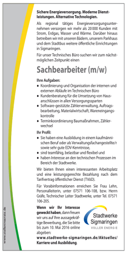 Sachbearbeiter (m/w) - Stelleninserate.de