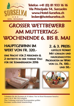 HAUPTGEWINN IM 2. & 3. PREIS: - Hotel & Restaurant Surselva
