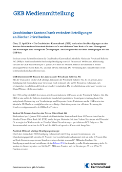 Graub&uuml;ndner Kantonalbank ver&auml;ndert Beteiligungen an Z&uuml;rcher