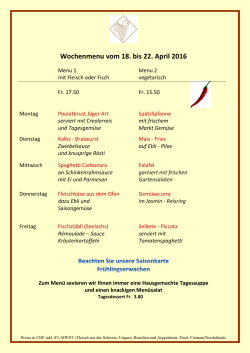 Wochenmenu vom 18. bis 22. April 2016