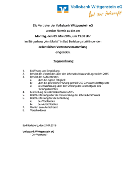 Tagesordnung - Volksbank Wittgenstein eG
