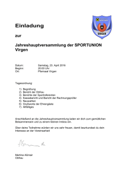 Einladung zur Jahreshauptversammlung der SPORTUNION Virgen
