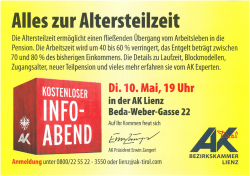 Info-Abend der AK: Altersteilzeit am Di., 10.05