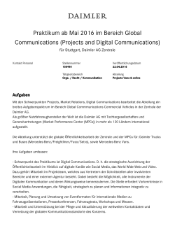Praktikum ab Mai 2016 im Bereich Global Communications
