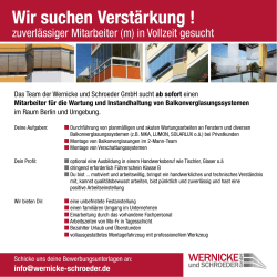 Mitarbeiter gesucht! - Wernicke und Schroeder GmbH