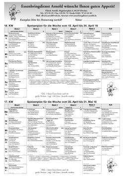 Speiseplan KW 16 bis KW 19: 18.04.2016 bis 15.05.2016