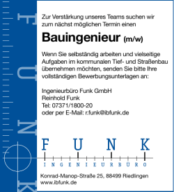Bauingenieur (m/w) - Ingenieurbüro Funk, Riedlingen