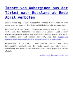 Import von Auberginen aus der T&uuml;rkei nach Russland