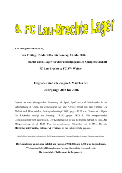Einladung zum 8. Jugendlager nach Ohne über Pfingsten