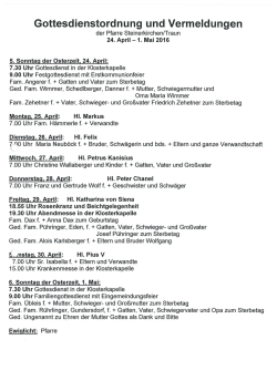 Gottesdienstordnung Steinerkirchen/Tr.
