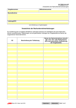 V 233.V-I F Verzeichnis der Nachunternehmerleistungen
