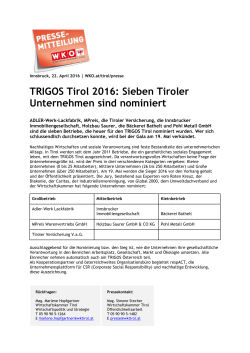PA - TRIGOS Tirol 2016: Sieben Tiroler Unternehmen sind nominiert